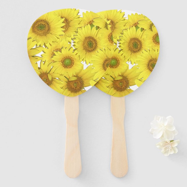 Leque Flores de Girassol Ventilador de Mão (Frente e Verso)
