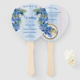 Leque Flores de milho azul e buquês de rosas brancas