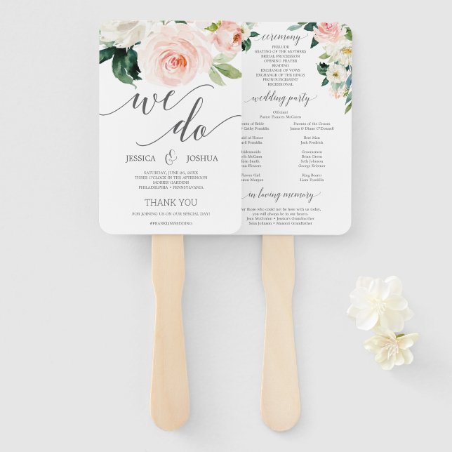 Leque Flores do Programa de Casamento de Blooms Blushing (Frente e Verso)