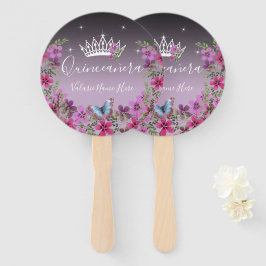 Leque Flores e borboletas Quinceanera Purple Hand Fan