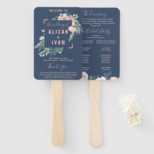 Leque Flores Românticas de Peônias | Programa Casamento  (Frente e Verso)