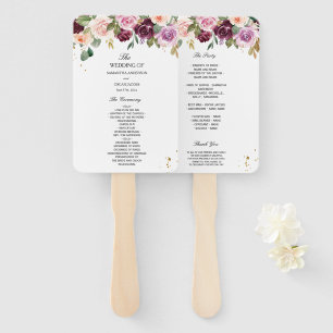 Leque Flores Rustic Burgundy Watercolor e Gotas Douradas