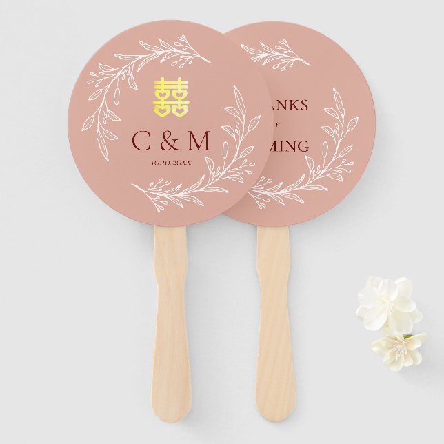 Leque Folha rosa poeirenta do Boho do casamento chinês m (Frente e Verso)