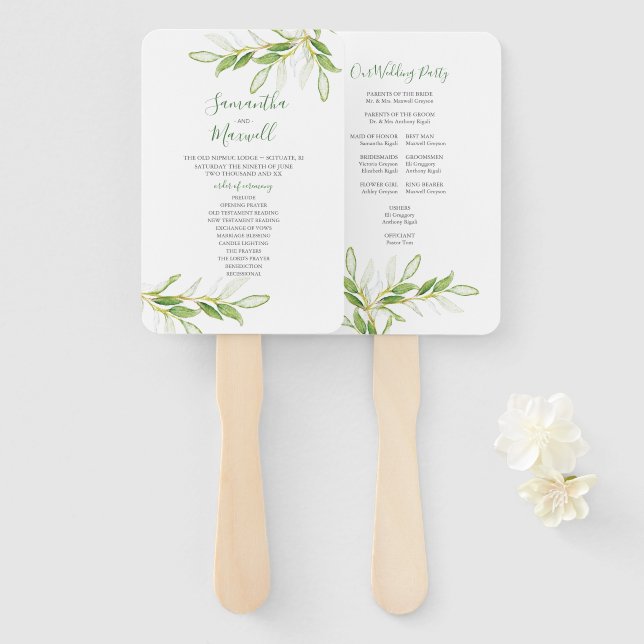 Leque Folhas de Boho Verde Botânico (Frente e Verso)