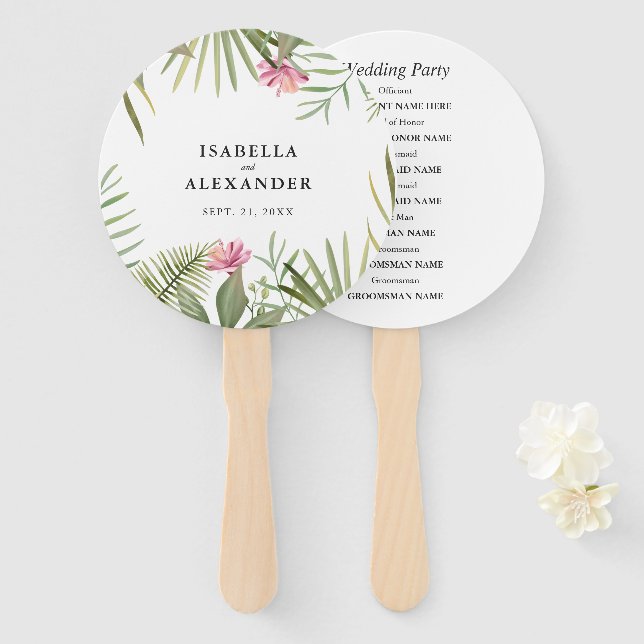 Leque Folhas tropicais e flores (Frente e Verso)