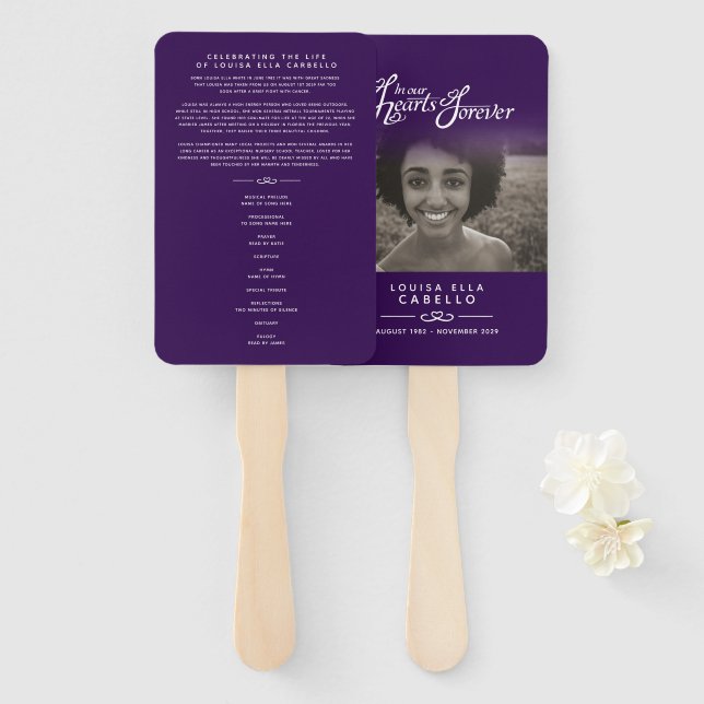 Leque Folhetos de fotos do serviço Memorial corações pro (Frente e Verso)