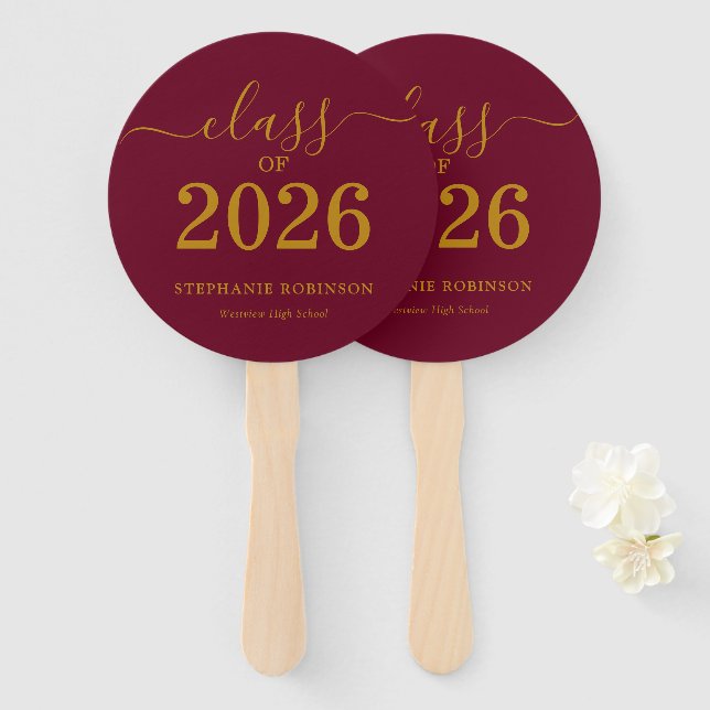 Leque Formatura Dourada Marrom Classe de 2026  (Frente e Verso)