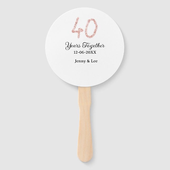 Leque Forty years together black pink glitter bold lette (Frente)