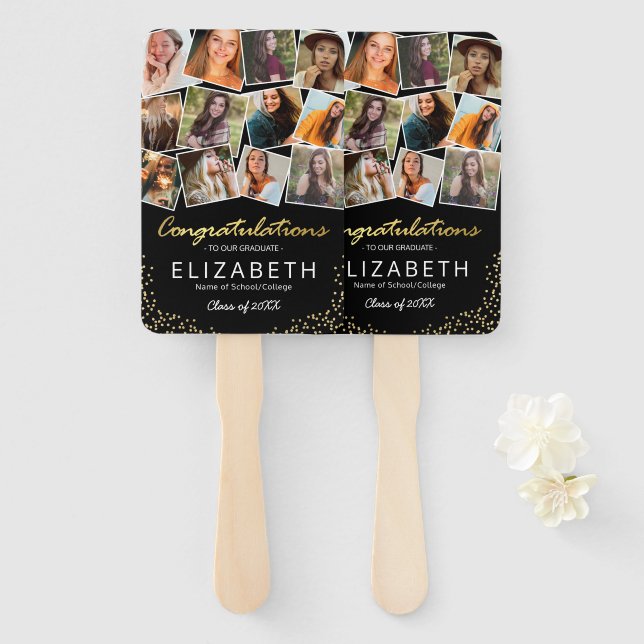 Leque Foto de Graduação Dourada 2025 Preta (Frente e Verso)