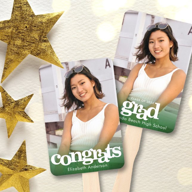 Leque Foto de graduação, gibi verde simples e moderno (Criador carregado)