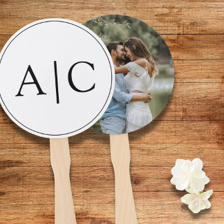 Leque Foto do Casal Elegante Classic White Monogramas