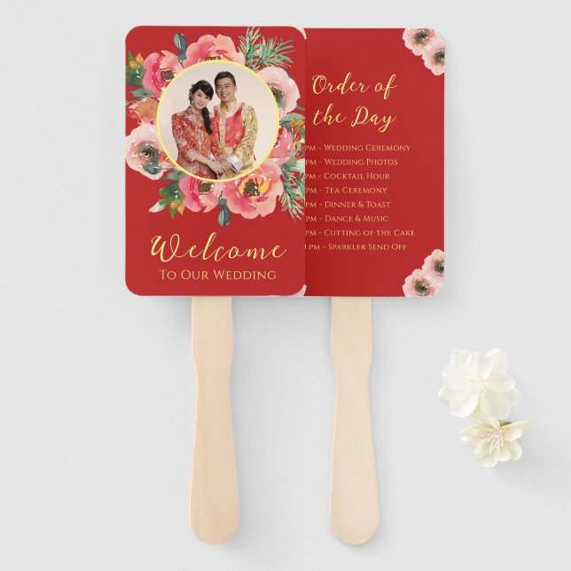 Leque Foto do casamento chinês, cor-de-rosa moderno (Frente e Verso)