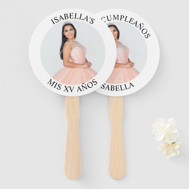 Leque Foto redonda Mis XV Años minimalista moderna (Frente e Verso)