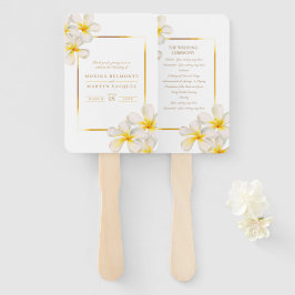 Leque Frangipani, programa de casamento tropical amarelo