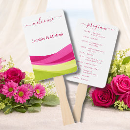 Leque Fuchsia and Lime Green Wedding Fan Program