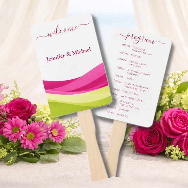 Leque Fuchsia and Lime Green Wedding Fan Program (Fuchsia and Lime Green Wedding Fan Program)