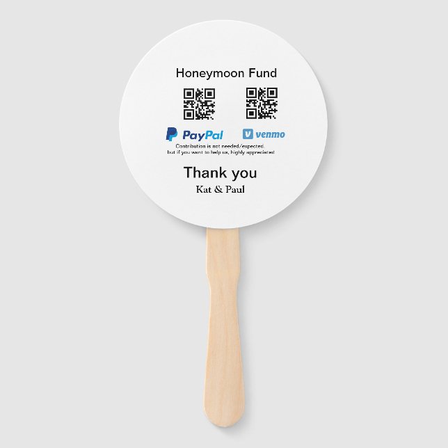 Leque Fundo Honeymoon PayPal Venmo obrigado de código QR (Frente)