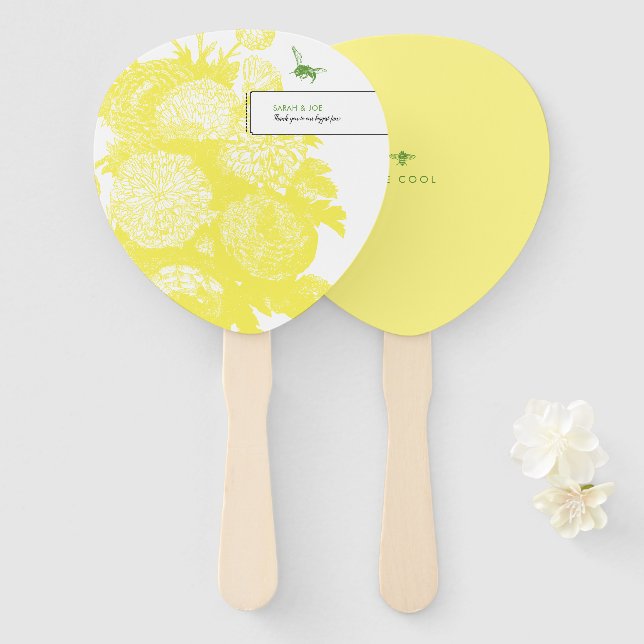 Leque Garden Beile Toile Cheerful Yellow Party Fan (Frente e Verso)