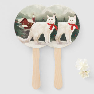 Leque Gato de Angora Turco no Natal da Neve