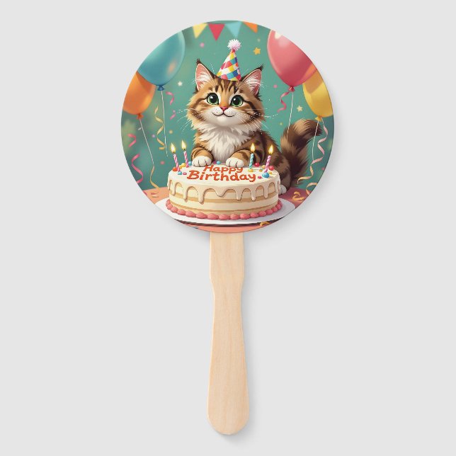 Leque Gato engraçado de aniversário feliz (Frente)