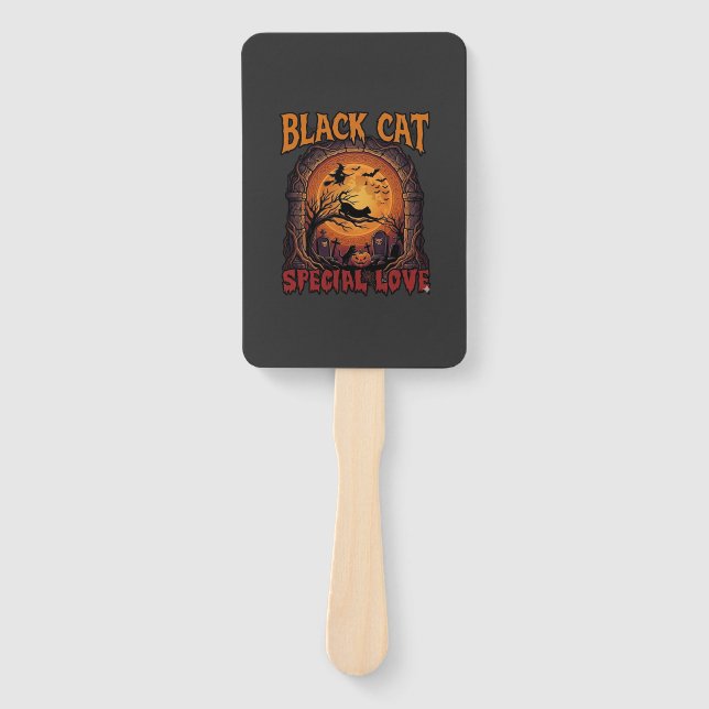 Leque Gato Preto Amor Especial Halloween Lua Bruxa Abóbo (Frente)