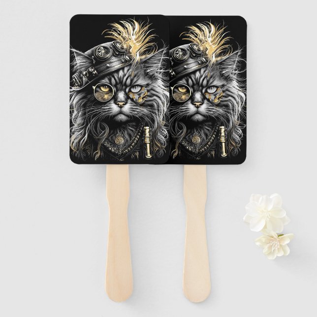 Leque Gato Steampunk Incrível  (Frente e Verso)