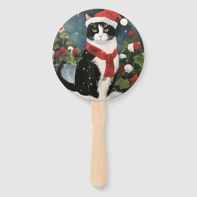Leque Gato Tuxedo na Neve Natal (Frente)