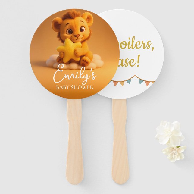 Leque Gender Reveal Hand Fan, Little Lion. Neutral Team (Frente e Verso)