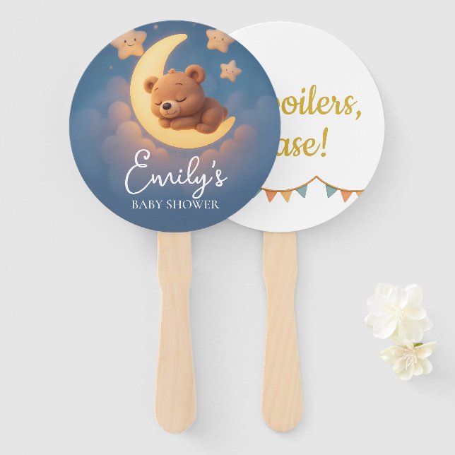 Leque Gender Reveal Hand Fan, Teddy Bear. Neutral Team (Frente e Verso)