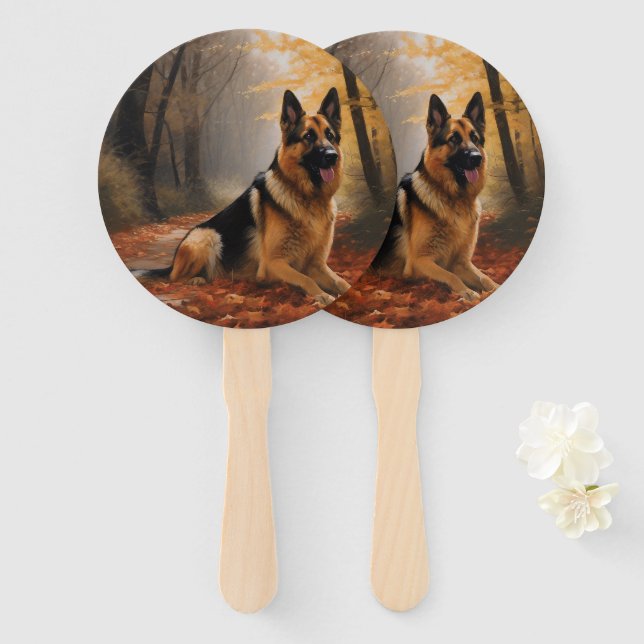 Leque German shepherd no outono Folhas caem inspiração (Frente e Verso)