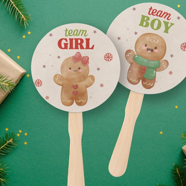 Leque Gingerpão Natal Gênero Revelação Menina Voto (Voting Fans - Christmas gender reveal)