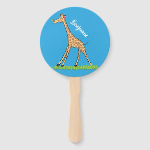 Leque Girafa bonita e feliz com cartoon de borboleta