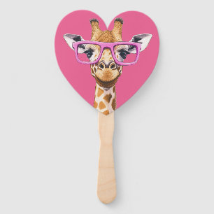 Leque Girafa com óculos cor-de-rosa