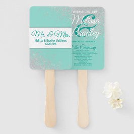 Leque Glam White Glitter Sparkles Teal Wedding Programs