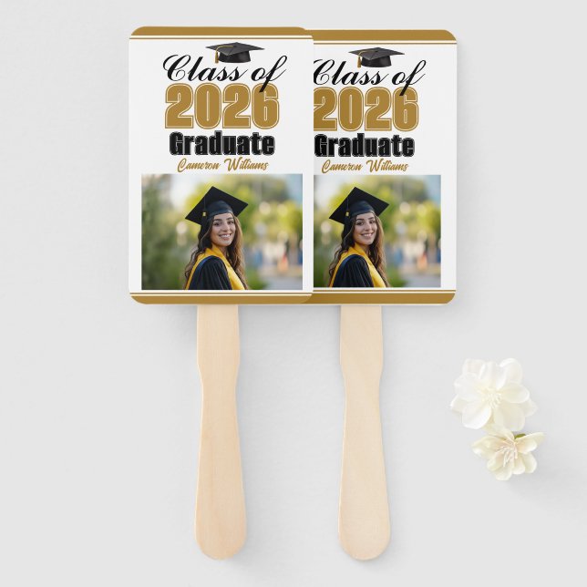 Leque Gold Class of 2026 Photo Custom Graduation Photo (Frente e Verso)