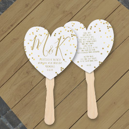 Leque Gold Confetti White Wedding Program Hand Fans
