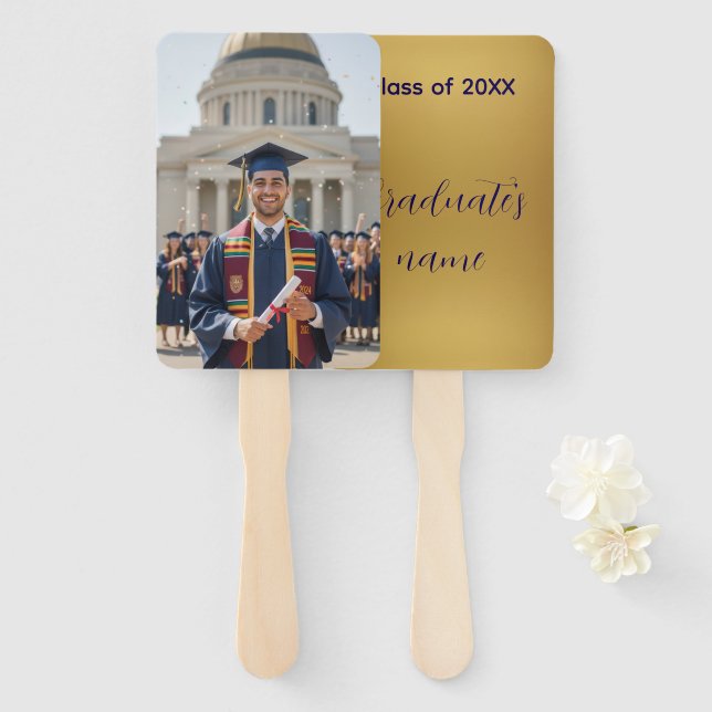 Leque Gold Photo Personalized Graduation Fan (Frente e Verso)
