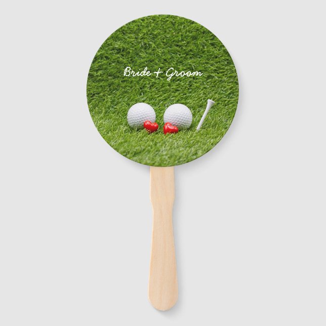 Leque Golf Casou duas bolas de golfe em verde com amor (Frente)