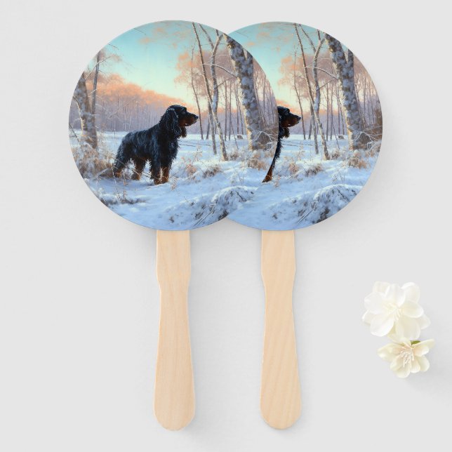 Leque Gordon Setter Deixe Nevar Natal (Frente e Verso)