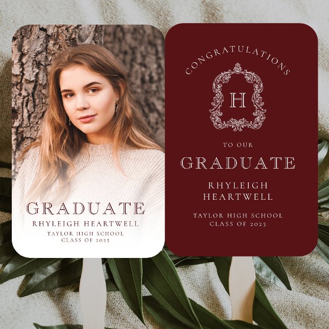Leque Graduação de Foto Branca de Monograma Burgundy (Criador carregado)