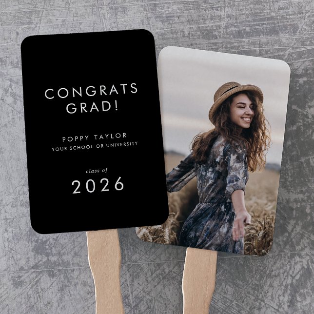 Leque Graduação de Foto Formando em Graduação de Graduaç (Chic Dark Black Congrats Grad Photo Graduation Hand Fan)