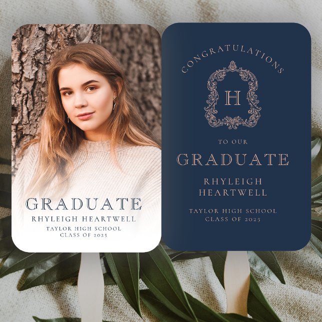 Leque Graduação de Foto Rosa Azul do Marinho Monograma (Criador carregado)