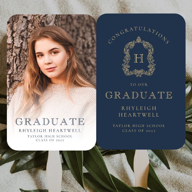 Leque Graduação de Fotos Dourada Azul do Marinho Monogra (Criador carregado)