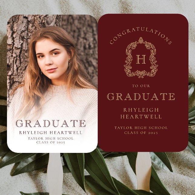 Leque Graduação de Fotos Dourada Monograma Burgundy (Criador carregado)