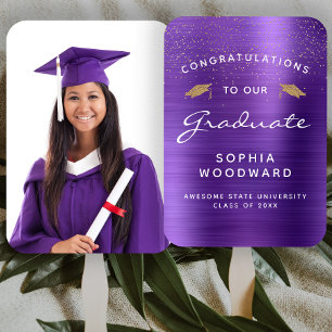 Leque Graduação Dourada Metálica Roxa Personalizada