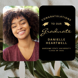 Leque Graduação Dourada Personalizada de Foto em Preto e