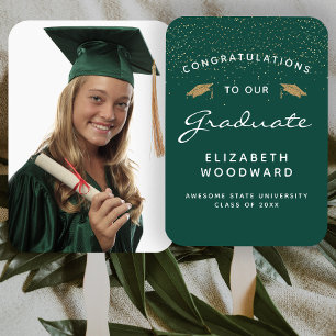 Leque Graduação Dourada Verde Verde-Escuro Personalizado