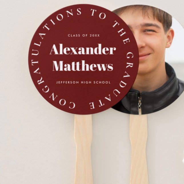 Leque Graduação Fan School Class Male Photo Burgundy (Criador carregado)