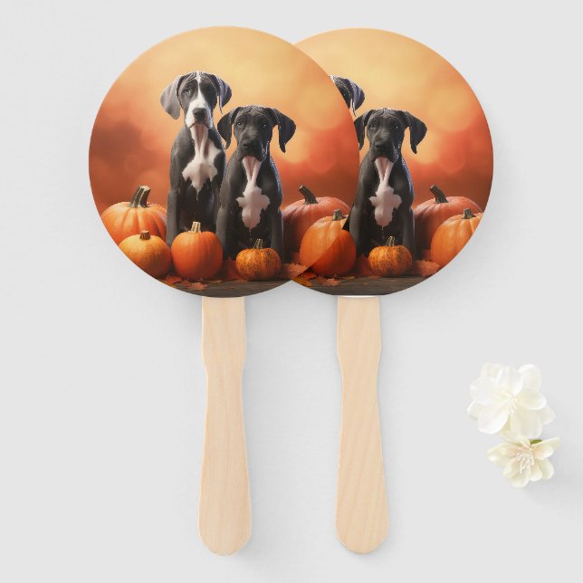 Leque Grande Dane Puppy Autumn Delight Pumpkin (Frente e Verso)