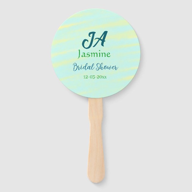 Leque Green blue pastel watercolor bridal shower name da (Frente)